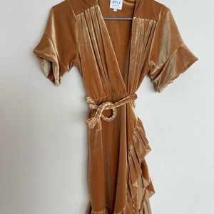 Misa Los Angeles gold wrap dress size S